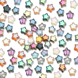 200Pcs Star Beads, BetterJonny 8mm Glass Crystal Star Beads Colorful Star Space Beads Small Star Craft Pony Beads Charm for Jewelry Bracelet Necklace Making
