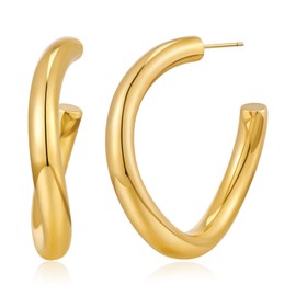 ENSKEFEN Curved Gold Hoop Earrings for Women Gold Huggie Earrings Gold Plated Open Earrings Lightweight Hypoallergenic Earrings
