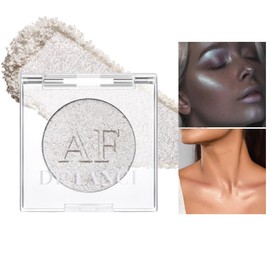 White Silver Highlighter Makeup, Intensely Pigmented Diamond Pearl Shimmer Face Highlighters Palette, Smooth Highlighter Powder for Face Body Illuminator, Long Lasting iluminadores de maquillaje, #06