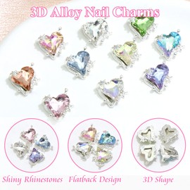 YAEISM 10PCS Heart Nail Charms Mix Color 3D Crystal Nail Art Charms Shiny Star Heart Rhinestones Nail Gems for Nail Art and DIY Crafting Jewelry Making