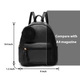 IHAYNER I Backpack for Women Ladies PU Small Waterproof Cute Hairball Travel Rucksack School Purse Fashion Daypack (Black)