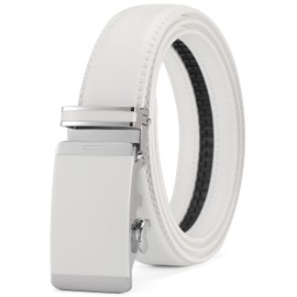Xhtang X Men's Ratchet Belt with Genuine Leather, Slide Belt for men 1 3/8 inches Wide, White