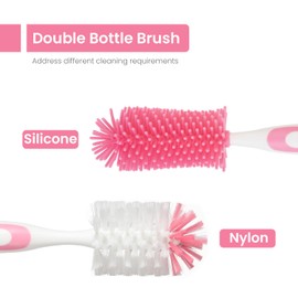 Ariseno 5-in-1 Baby Bottle Brush Set, Including Nylon and Silicone Bottle Brush, Cap, Straw, Nipple Brushes, BPA-Free (Pink)