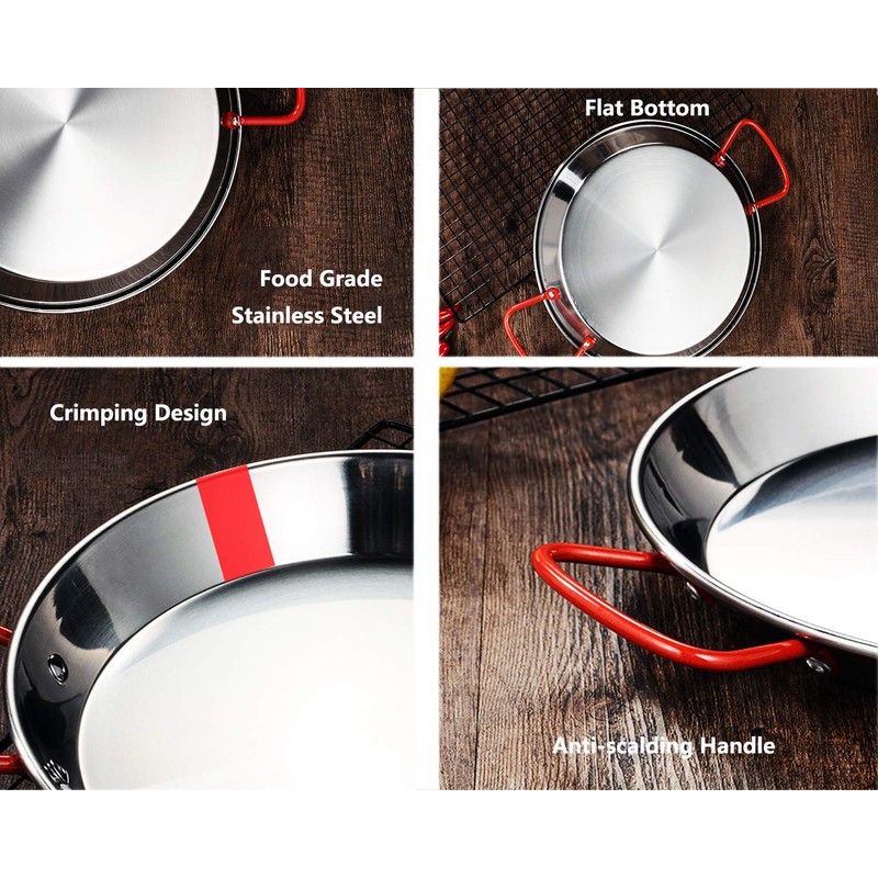 Stainless Steel Paella Pan with Red Handles (22 cm for