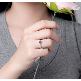 Thin Stackable Rings with February Birthstone for Women (Size 9) - Sterling Silver Purple Oval Stacking Ring for Teen Girls Daughter Grandma - Christmas Anniversary Birthday Gifts