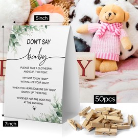 OXEDP Don't Say Baby Baby Shower Game, Greenery Baby Shower Decoration, Greenery Don't Say Baby Sign, Fun Baby Shower Games, Clothespins for Baby Shower-DSBA17