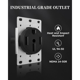 NEMA 14-50 Outlet Industrial Grade, No Overheating or Melting, 50Amp 125/250V Flush Mounting Receptacle with Wallplate for Charging, Dryers, Welders, Oven, Plasma Cutters, UL Listed (2 Packs)