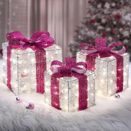 Lighted Gift Boxes, 3 Sets for Xmas Holiday Party Wedding Valetines Day Indoor Outdoor decor ornaments, under Christmas tree Decoration - Color: You may also like: Pink Heart