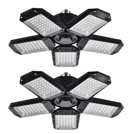 Mefflypee 2 Pack LED Garage Lights, 120W Deformable LED Garage Ceiling Light with 5 Adjustable Panels, 12000LM E26 Shop Lamp for Basement, Barn, High Bay, Store (2 Pack)