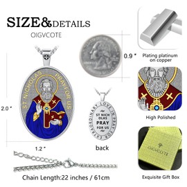 OigvcoTe St Nicholas Necklace Catholic Medal Pendant Enamel for Adults