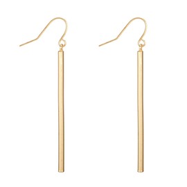 Minimalist Vertical Bar Dangle Drop Earrings Gold Silver Plated Vintage Simple Long Thin Cube Line Stick Geometric Lightweight Earrings for Women Birthday Christmas Party Fashion Jewelry (Gold)