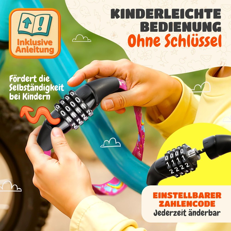 Children's Bicycle Lock with Combination Code - Rainbow - Lightweight