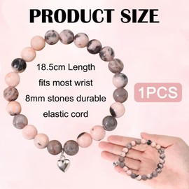 KkvoGmle Beaded Bracelet Presents 8mm, Pink Zebra Bracelet with Heart, Natural Stone Gifts for Women Men Teens for Women Ladies Gifts Ideas Gifts for Friends for Christmas