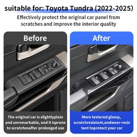LUNQIN Car Door Power Window Lift Switch Protection Panel for Toyota Tundra 2022 2023 2024 2025 and Sequoia 2023-2025 Auto Interior Accessories Armrest Side Pull Handle Trim Cover Carbon Fiber Style