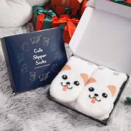 Hut Socks Stopper Socks Cuddly Socks Women Girls 39-42 Thermal Socks Thick Warm Socks Christmas Socks Winter Socks Fluffy House Socks Bed Socks with Nubs Socks for Christmas, dog
