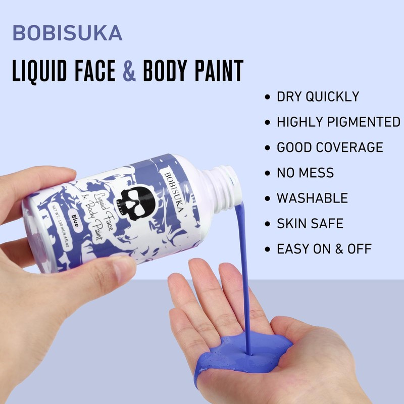 BOBISUKA Blue Face Body Paint Liquid Texture Washable Non Toxic