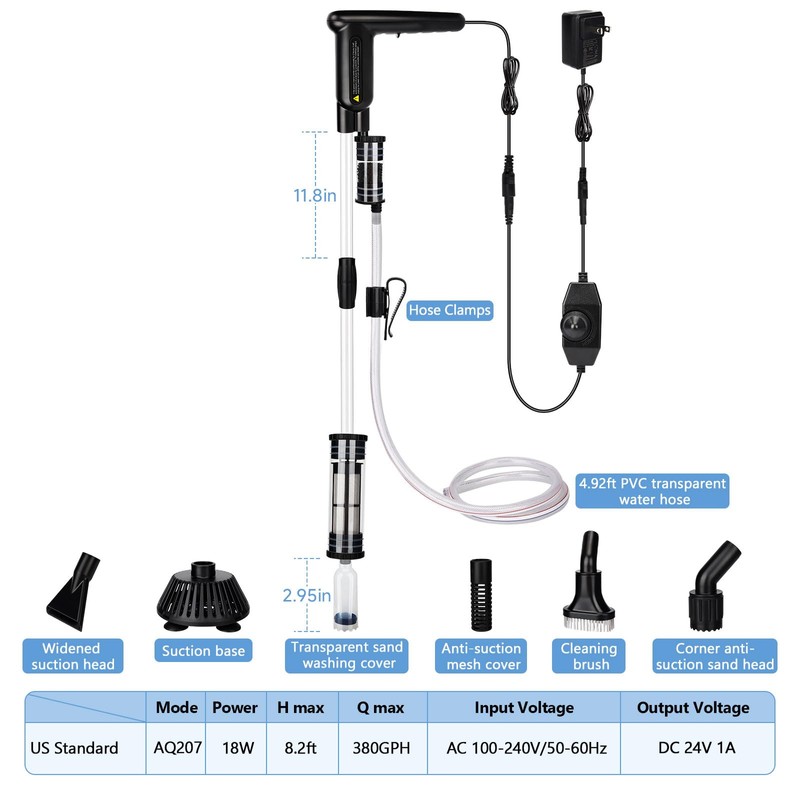 Upgraded DC 18W Electric Aquarium Vacuum Gravel Cleaner