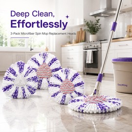 Microfiber Spin Mop Replacement Heads for O-Cedar/Vileda EasyWring – 3/6 Pack Reusable Refills for Hard Floors