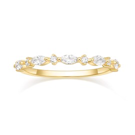 Titaniumcentral Women's Ring Slim 14K Gold-Plated Simple Eternity Cubic Zirconia Engagement Rings Wedding Rings Promise Ring, Gold-plated brass, Cubic Zirconia