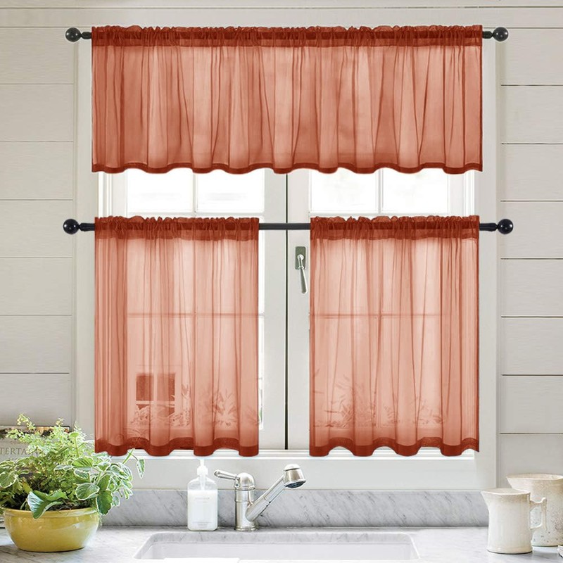 MIULEE Terracotta Sheer Valance Linen Textured Look Half Window Curtain,