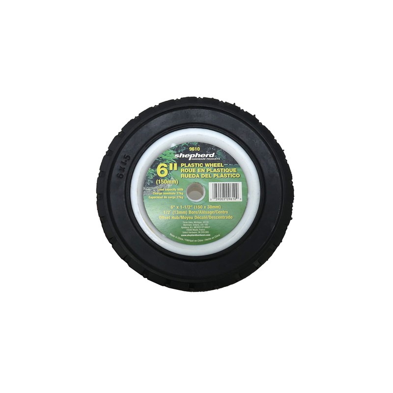 Shepherd Hardware 9610 6-Inch Semi-Pneumatic Rubber Replacement Tire, Plastic Wheel,