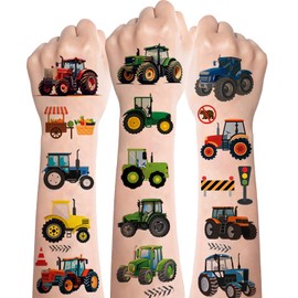 Tractor Tattoos for Children, 10 Sheets, Skin-Friendly, Temporary Children's Tattoos, Tractor Children's Tattoo Stickers for Boys and Girls, Tractor Theme, Birthday Party Bags, Party Favours, Supplies, Stuffers