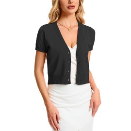 Kyzoeyou Cropped Cardigan Vintage Women Short Sleeve Cardigan Summer Clothes Cape (Short Sleeve-Black M)
