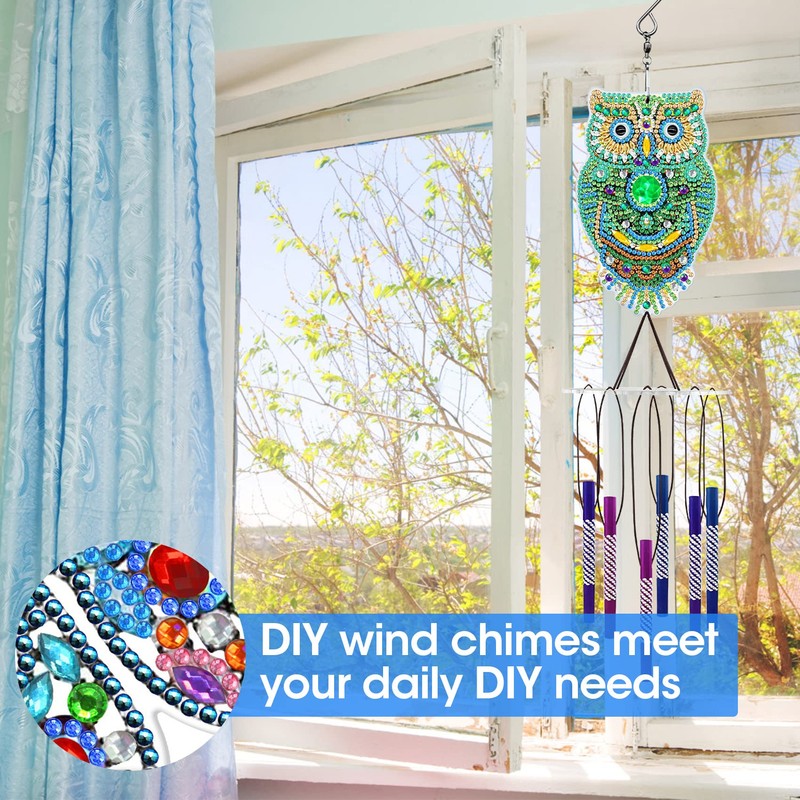 Reofrey Owl 5d Diamond Art Painting Wind Chimes Kits, Hanging