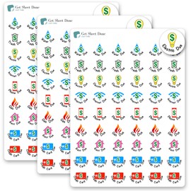 Pay Bills Planner Stickers/Pay Day / 54 Fun Vinyl Stickers (1/2”) / Budget Bills Work Financial/Essential Productivity Life Planner Stickers/Bujo Bullet Journaling (3 Sheets, Mortgage, Matte Vinyl)