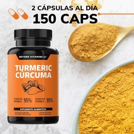 Turmeric Cúrcuma con Extracto de Raíz de Cúrcuma Estandarizada al 95% y Pimienta Negra al 95% - Suplementos formulados con alta potencia y absorción -
