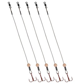 Tooth Shield Tackle Disco Bomb Ice Fishing Tip Up Leader Rig (90 lb) Ice Fishing Sucker Walleye Pike Musky Predator Rig (5 Pack) (Camo/Gold Disco Bomb) (VMC #8)
