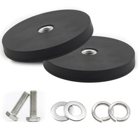 Beatific Pack of 2 Neodymium Magnets, Rubberised, Diameter 88 mm, Rubber Round Magnets, 55 kg Load Capacity, Strong Rubberised Magnets, Non-Slip with M10 Internal Thread Bore, for Screws Eyelet or