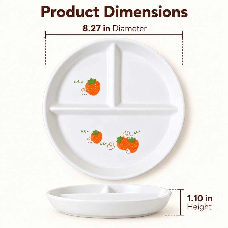 Ceramic Divided Dinner Plate – 3-Section Round Serving Plate for