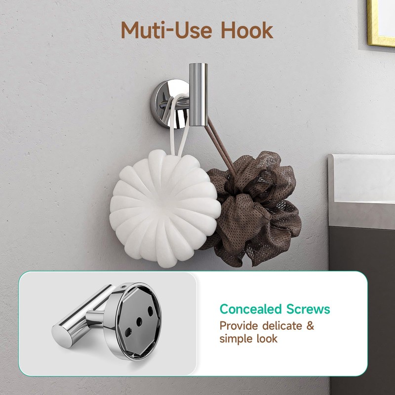 USHOWER Polished Chrome Bathroom Accessories Set, 24-Inch Towel Bar Set