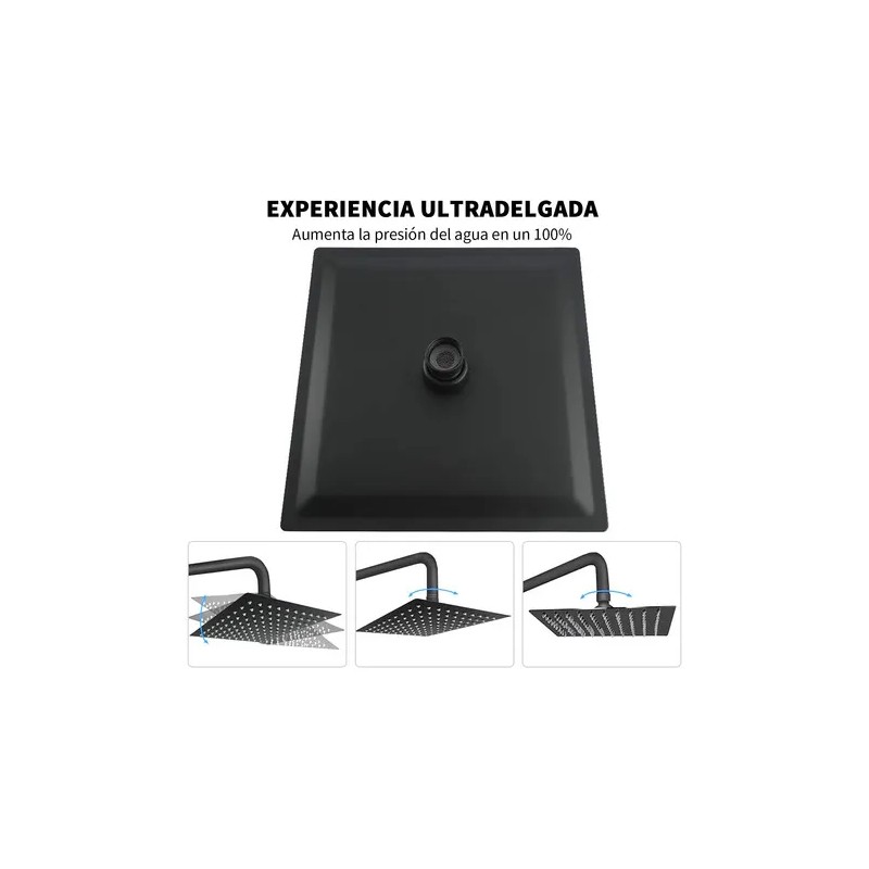 Regadera Cuadrada Tipo Lluvia 20x20 + Tubo 30+chapeton Negro