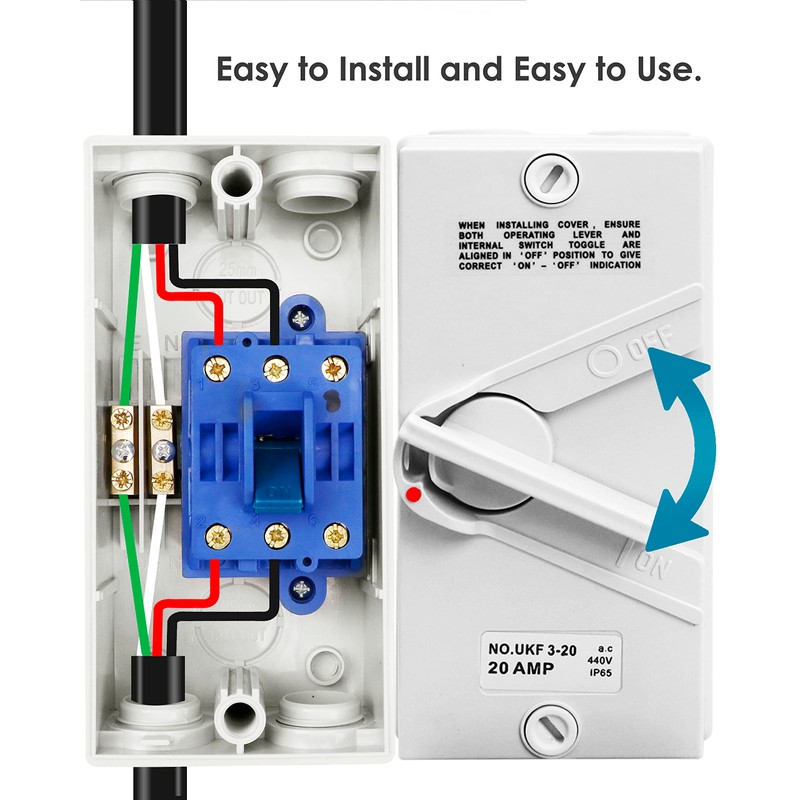 Enclosed Motor Disconnect Switch 20A 440V AC Disconnect Switch, IP65