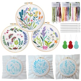 18 PCS Embroidery Kit for Beginners with Funny Floral Pre-Made Patterns Fabric, Hoop, Tools, Colorful Threads and Needles for DIY Craft Hand Lover Favor (Style 2)