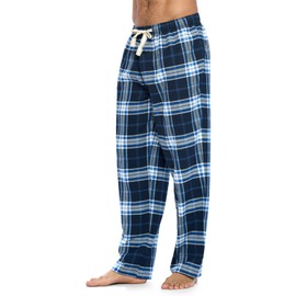 Ashford & Brooks Mens Super Soft Flannel Plaid Pajama Sleep Pants - Navy White Blue Plaid - Large
