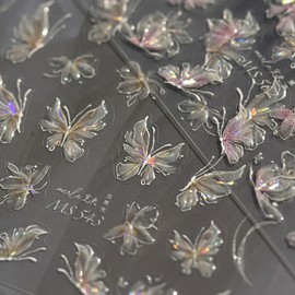 JaoZuyard Butterfly Nail Stickers 5D Aurora Seashell Light Butterfly Nail Decals Embossed Self-Adhesive Gel Design Nails Supplies Sliders Manicure Accessories Spring Nail Sticker for Nail Decorations