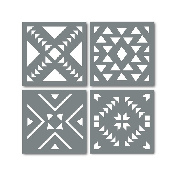Aztec Tile Stencils - Set of Four 11.5 Inch Reusable