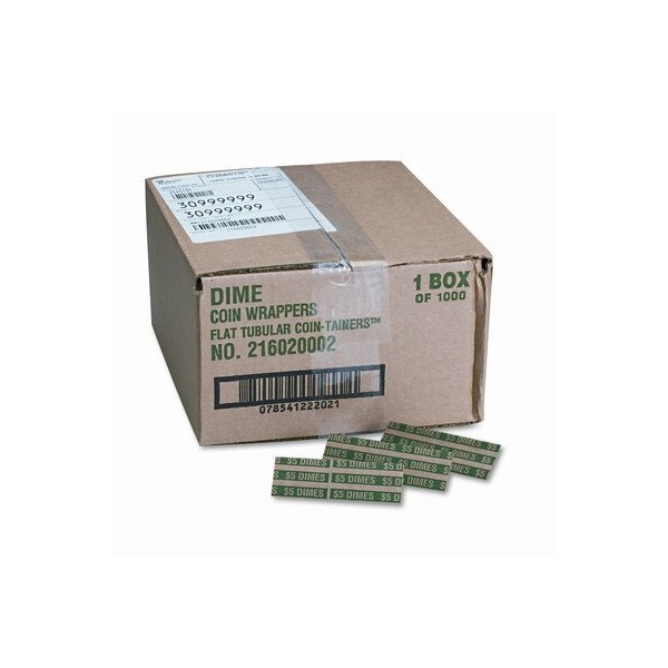 Pop-Open Flat Paper Coin Wrappers, Dimes, 1000 Wrappers/Box [Set of