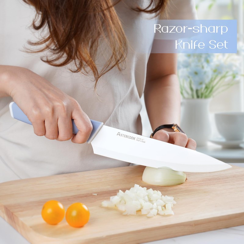 Astercook Kitchen Knife Set with Block and Sharpener 15 Piece