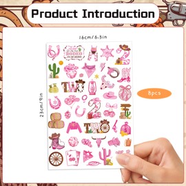 Gameza Western Cowgirl Temporary Tattoos - 200+ This Ain't My First Rodeo It's My Second Birthday Decorations Supplies Favors Cowgirl 2nd Birthday Decor for Girls Pink Wild West Tattoo Stickers Prizes