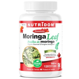 Nutridom Organic Moringa Leaf Capsules, 500mg (120 Veggie Capsules) Non-GMO, Vegan, Free of Gluten, Soy & Dairy, Made in Canada