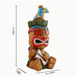 Tiki Man with Guitar and Toucan Statue Resin Tiki Figurine for Garden DecorColor: Brown, Size: One Size