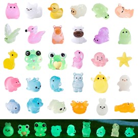 Luminous Resin Animals, 30 Pcs Mini Resin Animals Mixed, Tiny Marine Miniature Plastic Animal, Glow in the Dark for Potted Micro Landscape Fairy Garden Aquarium Dollhouse Decor