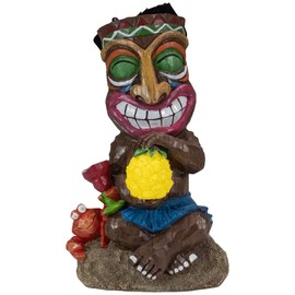 Northlight DW91890 Solar Lighted Polynesian Outdoor Garden Smiling Tiki Statue, 13.75", Brown