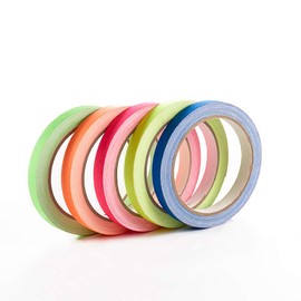 Spike Tape Set - 1/2" x 36' Neon Gaffer Tape, 5 Bright Colors | Dry Erase & Stage Floor Marking | Non-Reflective Pinstripe Tape for Hula Hoops, Theater, Sports.