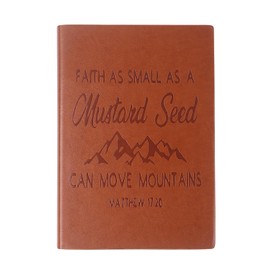 TYLWYMI Inspirational Gifts To Men And Women Faith As Small As A Mustard Seed Can Move A5 Leather Notebook Religious Christian Gift Motivational Gift 200 Ruled Pages, Ribbon Bookmark (Matthew 17:20)