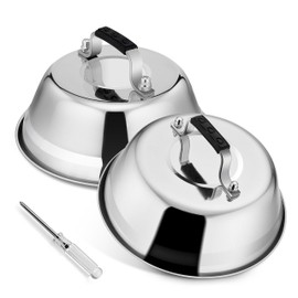 Herogo Burger Bell, Set of 2 Stainless Steel Burger Lids with Plastic Handle, Burger Caps for Grill, Kitchen, Steak, Grill & Teppanyaki, Durable & Dishwasher Safe, 23 x 8.5 cm Cheese Melting Dome Set